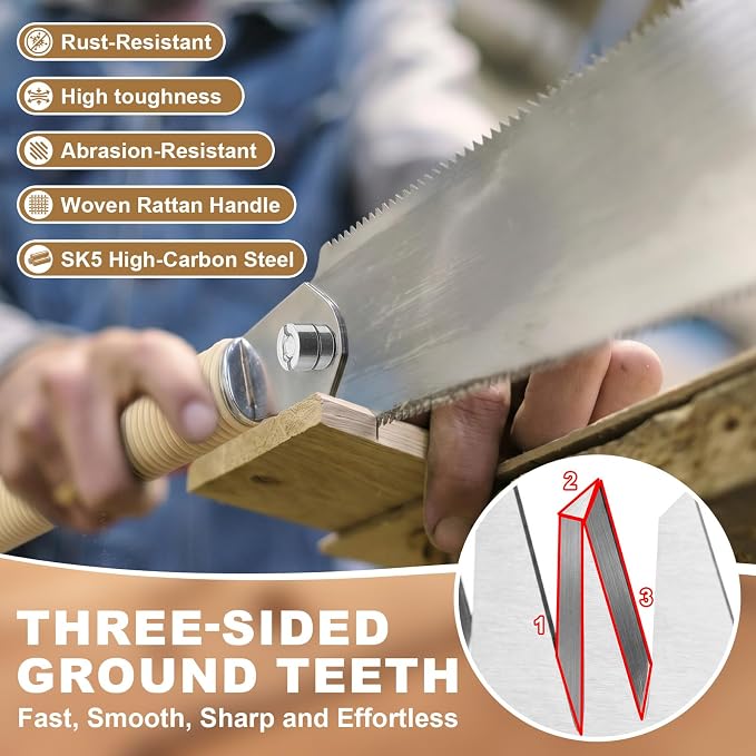 8 Pcs Japanese Saw Set Double Edge SK5 Steel 10''/9.25''/6'' Pull Handsaw, Coping Handsaw with Extra 4 Pcs Replacement Blades for Hard/Soft Woods Cutting, Metal, Plastic, DIY