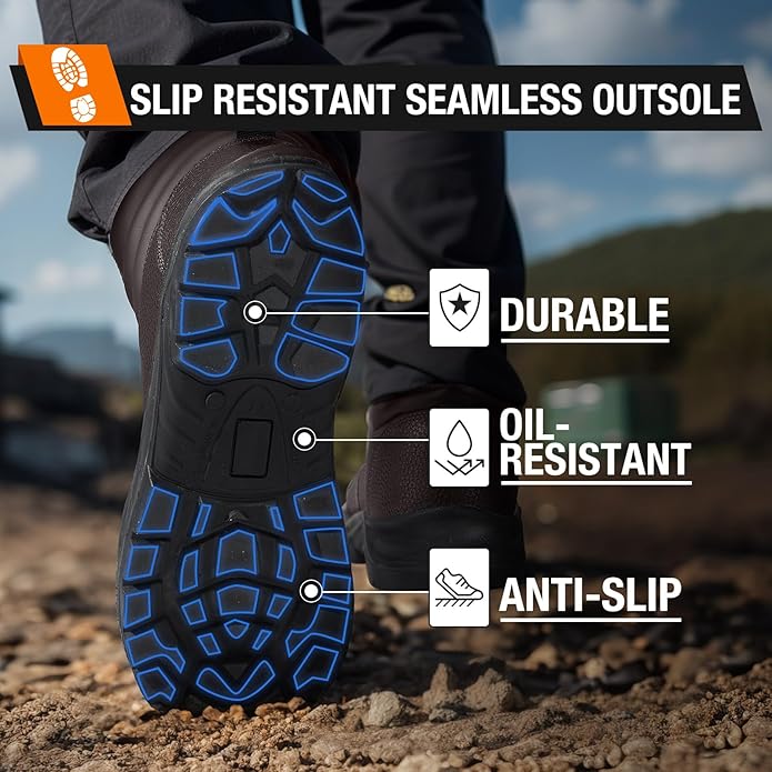 NINGO Steel Toe Work Boots for Men, Non Slip & Puncture Resistant Construction Boots with Breathable Lining, EH Protection, Comfortable Mens Safety Leather Work Shoes for Industrial, Walking Warehouse