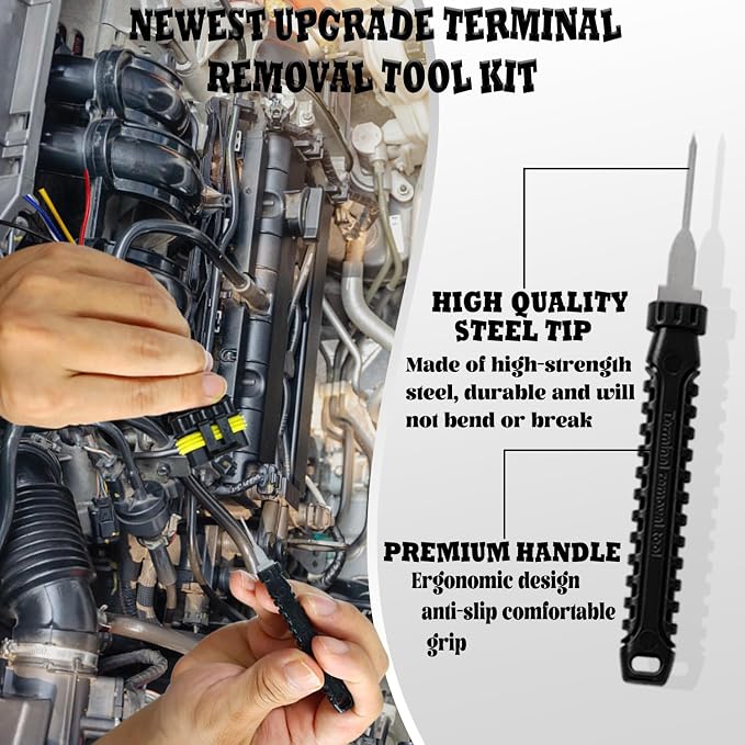 21+1Pcs Terminal Removal Tool Kit with Blow-Molded Case - Automotive Electrical Terminal Connector Separator Removal Tools Depinning Tool Kit for Most Connectors, Black
