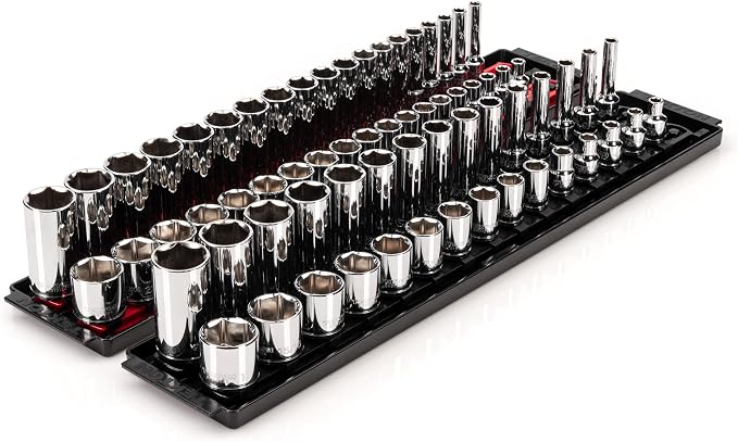 TEKTON 3/8 Inch Drive 6-Point Socket Set with Rails, 68-Piece (1/4-1 in., 6-24 mm) | SHD91220 | (1/4 - 1 in., 6 - 24 mm), Shallow and Deep, Socket Rail