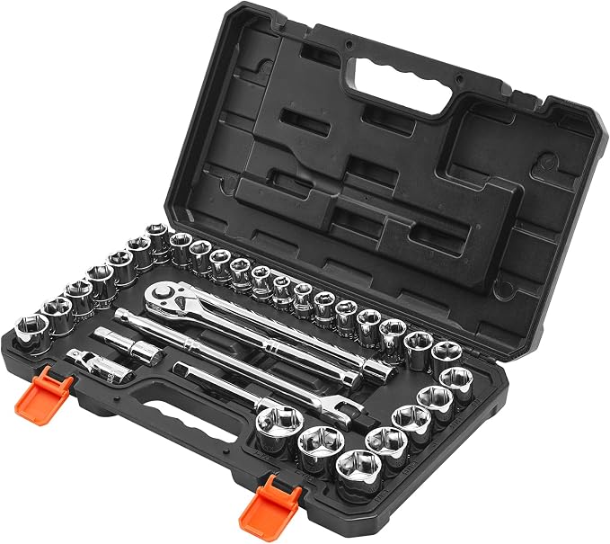 VEVOR Socket Set, 33 Pieces, 1/2 inch Drive Socket and Ratchet Set, SAE and Metric, Mechanic Tool Kit with Ratchet Wrench, Extension Bar and Storage Case, CR-V Alloy Steel, for Automotive Repair | SAE and Metric, Mechanic Tool Set with Ratchet Wrench, ...