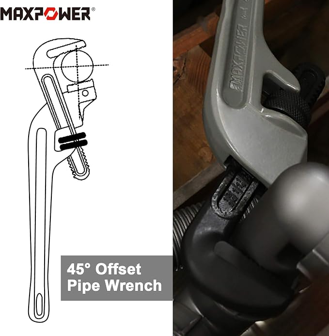 MAXPOWER 24-inch Offset Pipe Wrench, Cr-Mo Jaw, 2.76” Opening | Aluminum Plumbing Wrench, Heavy Duty Offset Pipe Wrench for Tight Spots