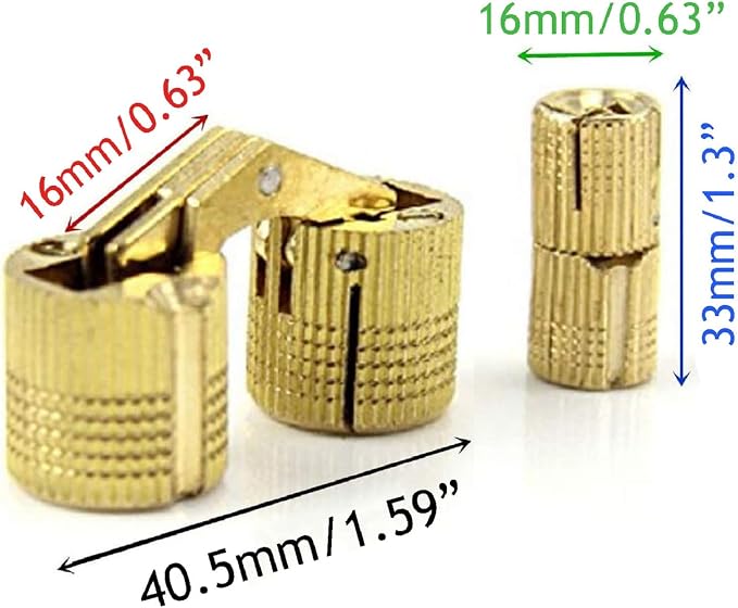 12 Pcs 16mm Brass Barrel Hinges Hidden Invisible Cabinet Furniture Hinges Concealed 180 Degree Opening Angle