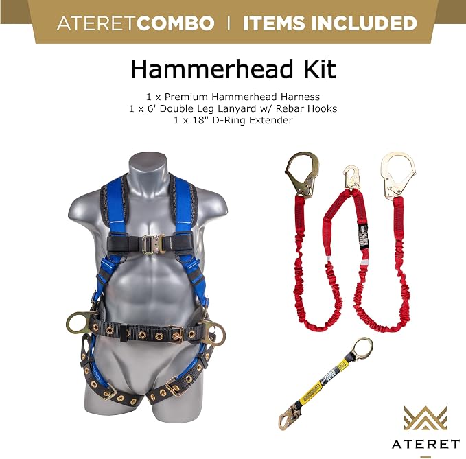 Hammerhead 5pt Safety Harness Back Padded, QCB Chest, Tongue Buckel Legs Straps, Back & Side D-Rings