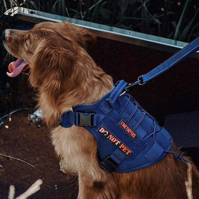 OneTigris Tactical Dog Harness Vest No-Pull Service Dog Vest for Small Dogs | 1000D Pullable Nylon, with Control Handle and Hook & Loop Panels, Easy On & Off, Adjustable for Walking Training Blue XXS