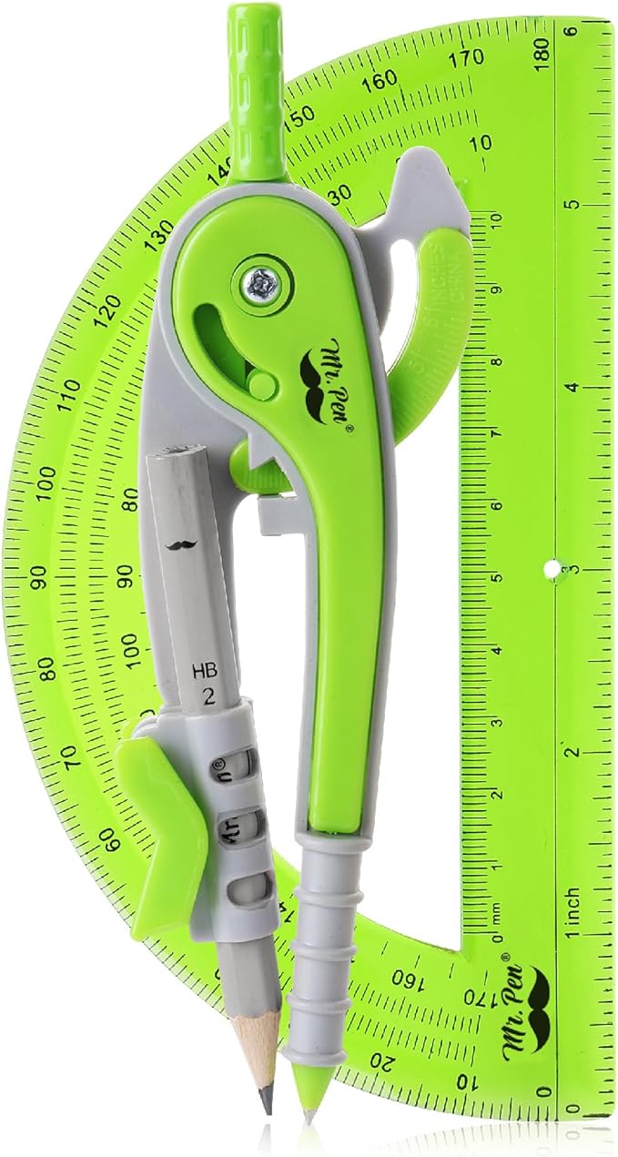Mr. Pen- Geometry Compass and Protractor Set, 6 Inch Compass, 6 Inch Protractor, Drawing Tool for School, Clear Plastic, Easy Grip, Precision Design for Math, Art, Drafting, Architecture