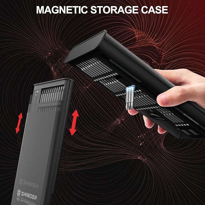 SHARDEN 75 IN 1 Mini Electric Screwdriver Set, 71 S2 Precision Bits, 3 LED Lights, Magnetic Storage, USB Charging Cable, Mini Power Screwdriver Repair Tool Kit for PC, Electronics, Tech