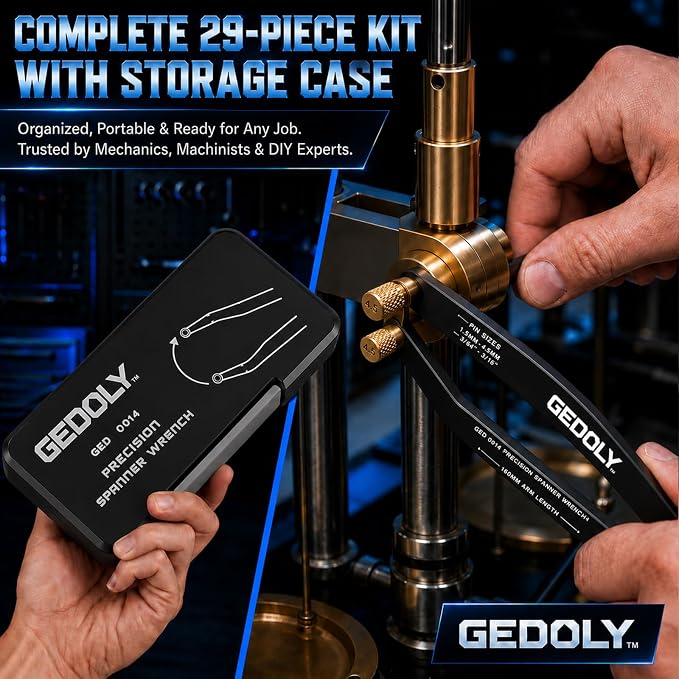 Adjustable Pin Spanner Wrench Set, Heavy Duty Shock & Lock Nut Tool | Fits coilover, shock & suspension lock nuts. Includes 14 pairs Metric/SAE pins. Adjustable hook spanner wrench tool kit.