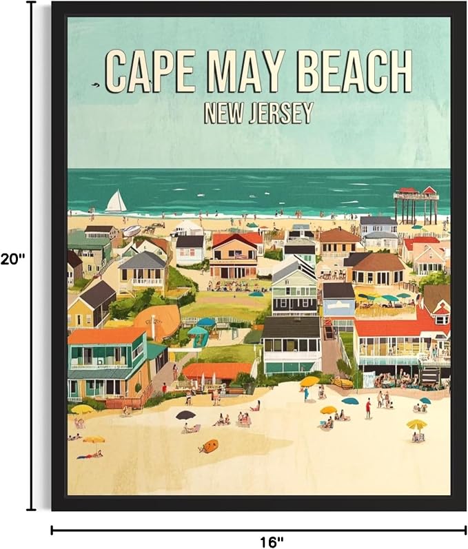 Cape May Beach New Jersey Unframed Wall Art Print Poster, US Vintage Retro Beach Scenery Posters Prints for Restroom Home Picture Painting Artwork Gallery 219 (Cape May Beach New Jersey, 20"L x 16"W, Unframed)