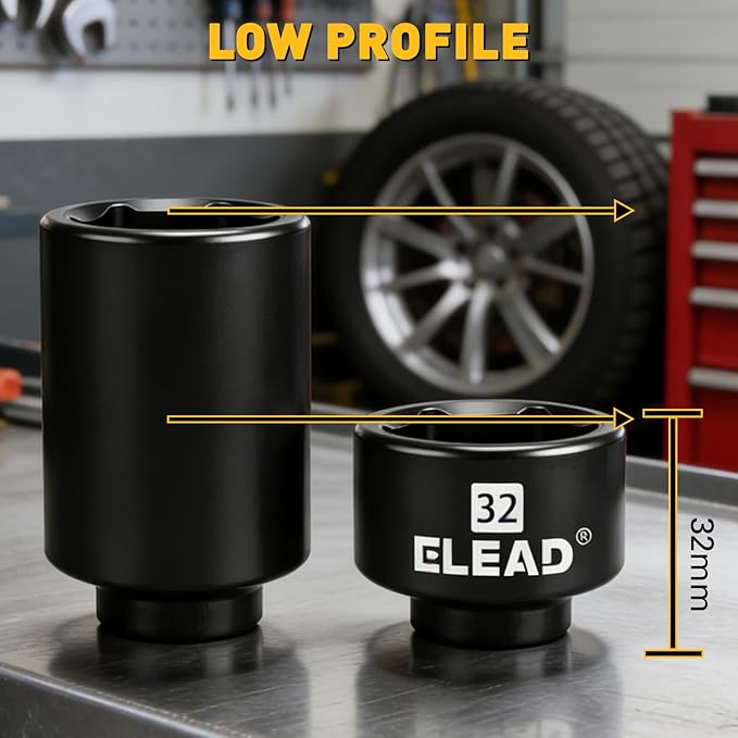 ELEAD 32 mm Oil Filter Socket Wrench, 3/8'' Drive 6-Point Oil-Filter Removal Tool, Metric Oil Filter Wrenches, Low Profile Design for Easy Removal, Chrome Vanadium Steel Oil-Change Tool