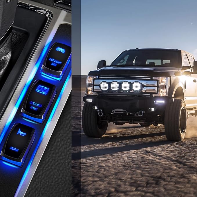 Nilight Cooling Fans Rocker Switch Led Light Bar 5Pin Laser On Off SPST switches 20A/12V 10A/24V Blue with Jumper Wires Set for Cars Trucks RVs