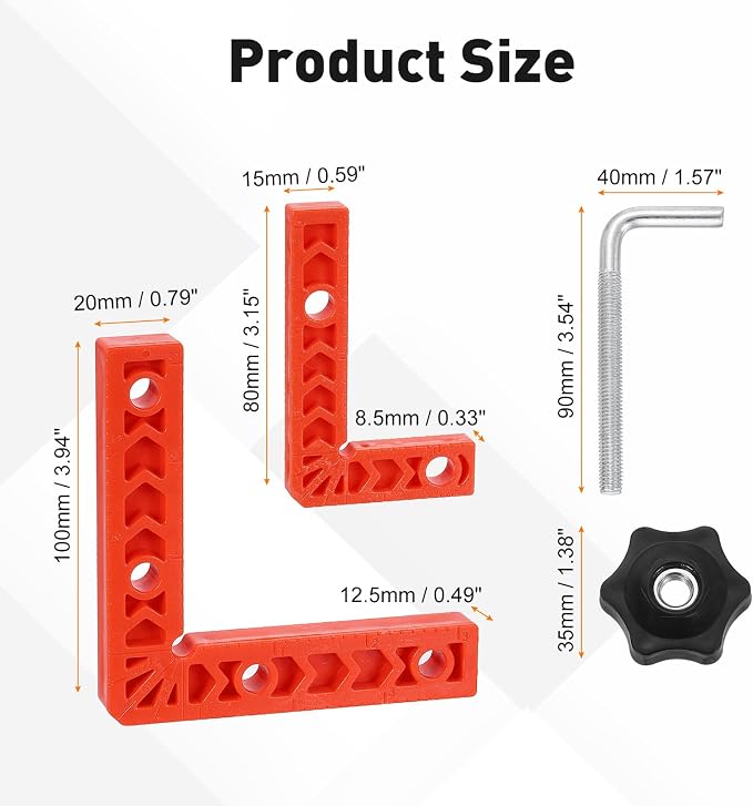 HARFINGTON 4Pcs Corner Clamp 90 Degree 3/4" Right Angle Clamp Set for Woodworking, ABS Plastic Positioning Square Tool for Picture Frame Box Cabinets Drawers, Orange