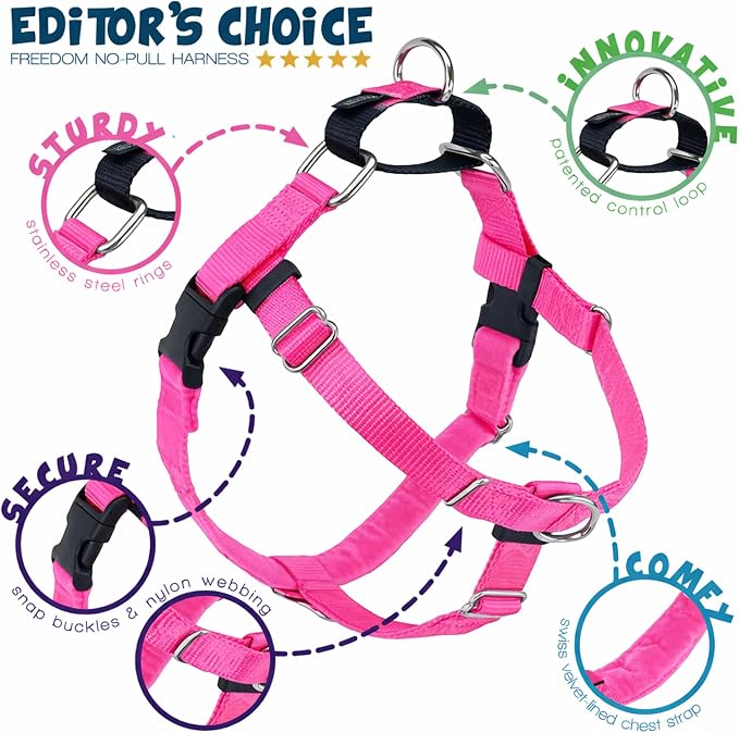 2 Hounds Design Freedom No Pull Dog Harness, 1 inch LG, Hot Pink | Discourages Pulling, Comfortable Control Adjustable Dog Harness for Large Sized Dogs, Made in USA (Leash Not Included)