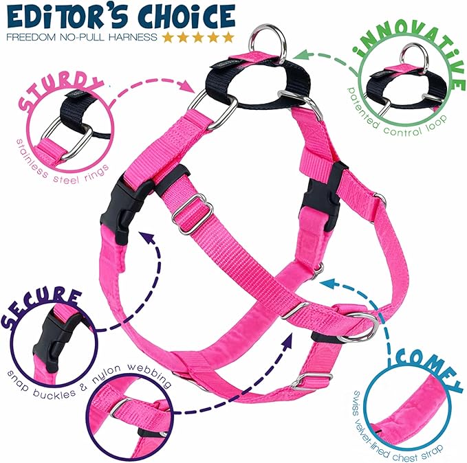 2 Hounds Design Freedom No Pull Dog Harness and Leash, 1" XXL, Hot Pink | Promotes Easy Walking & Comfortable Control, Secure Fit, Adjustable Harness and Leash Set for XXL Sized Dogs, Made in USA