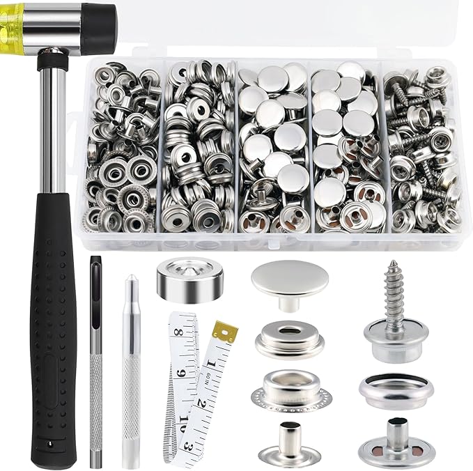 Canvas Snap Kit, Snaps Button, Heavy Duty Fastener Tool Set, 356 PCS Stainless Steel Buttons Kit,Boat Cover Snaps,Carpet Snap for DIY Repairing Boat Covers,Canvas,Sewing