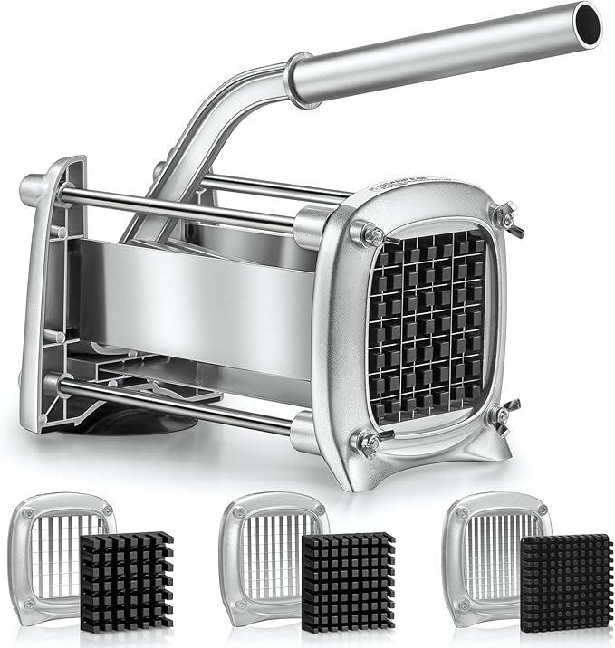 Sopito Professional Stainless Steel French Fry Cutter, 3 Blades (1/2", 3/8", 1/4") for Potatoes, Carrots, Apples, Commercial & Home Use