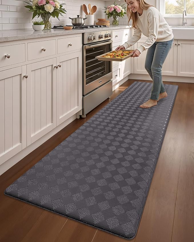 Color&Geometry Anti Fatigue Cushioned Kitchen Floor Mats,24"X94",Long Runner Rug Non Slip Waterproof,Memory Foam Padded Standing Mat for Front Sink,Grey
