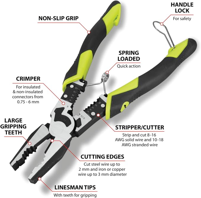Performance Tool W86508 8-1/2 in. Multifunction Linesman Pliers