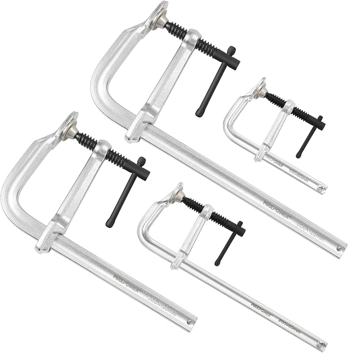 MAXPOWER 4-pieces Light Duty F Clamps Set, Jaw Opening 4" 8" 8" 12"
