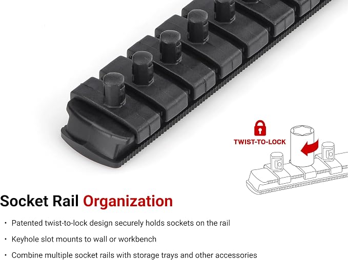 TEKTON 1/4 Inch Drive 12-Point Socket Set, 11-Piece | SHD90107 | (5/32 - 9/16 in.), Deep, Socket Rail