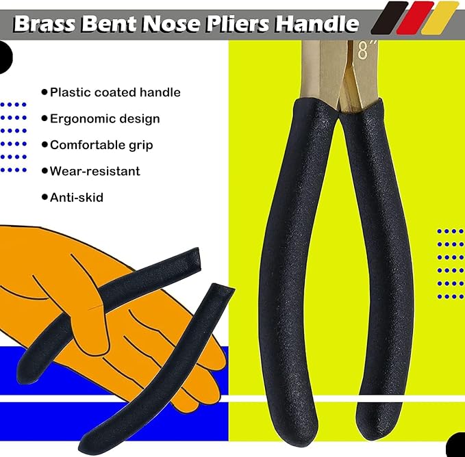 WEDO Bent Nose Pliers - 8" Brass Needle Nose Pliers with Non-Slip Handle, Length 200mm