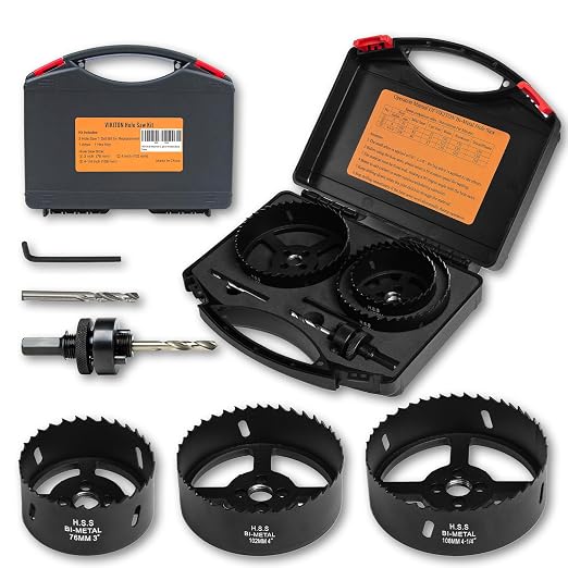 Bi-Metal Hole Saw Kit for Wood, Metal and Plastic, 3PCS Hole Saw Set with Case, Fast Chip Removal, Smooth Flat Drilling Edge, Lightweight & Portable (Black)