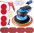 6 Inch Pneumatic air Sander Kit (with 12 Sandpapers, Polishing Pads & Accessories & A Free Air Blow Gun) – da sander for auto Body Specialized, Pneumatic Orbital Sander, Professional & DIY Compatible