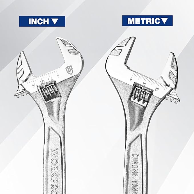 WORKPRO Adjustable Wrench, 6-inch Heavy Duty Spanner with Inch/Metric Scale, Premium Cr-V Steel, Chrome Plated