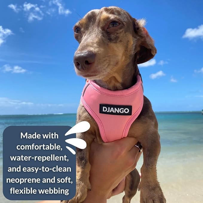 Adventure Dog Harness - Stylish, and Durable Medium Dog Harness for Outdoor Adventures and Everyday Wear - Quartz Pink Neoprene Adjustable Harness for Dogs with Reflective Piping, Brass D-Ring