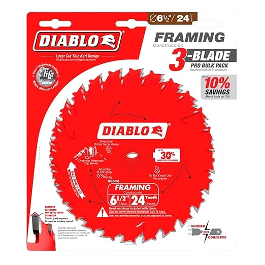 Diablo Framing Saw Blade for Wood - Tico Hi - Density Carbide, Non-Stick Perma-Shield Coating, 6-1/2" Diameter, 24 Teeth, .059" Kerf, 3-Pack - D0624X