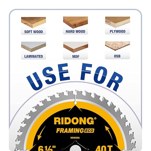 6-1/2 Inch 40 Tooth Circular Saw Blade with 5/8 Inch Arbor ATB Finishing for Wood Cutting(10-Packs)