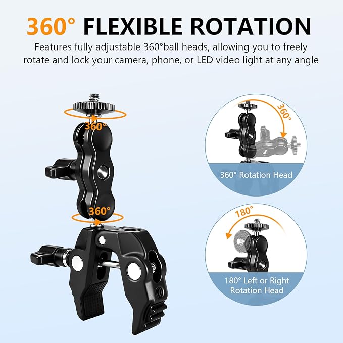 Chelhead Super Clamp Camera Mount with Phone Holder for Up to 3" Tubes