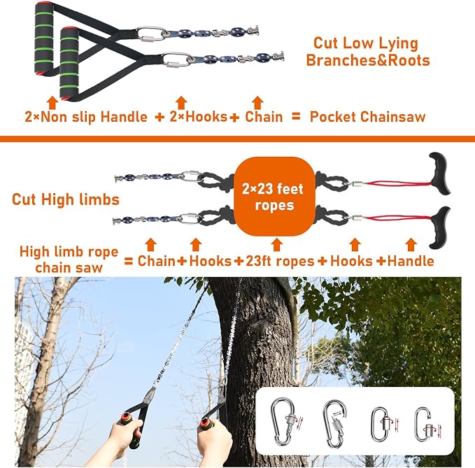 High Limb Rope Saws 55 inch Rope Saw for Tree Saw High Limb 72 Sharp Teeth on Both Sides, Pocket chainsaw with 11OZ Throw Weight, Tree Limb Cutter, Hand Saws for Tree Trimming