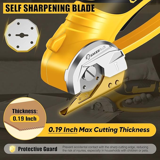 SakerPlus Cordless Electric Scissors, 4V Cardboard Cutter, Box Cutter Fabric Scissor with Safety Lock & LED Light, Rechargeable Power Rotary Cutters for Box Carpet Fabric Plastic Leather
