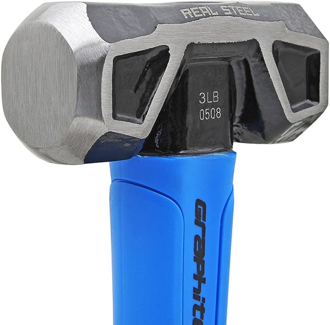 REAL STEEL Sledge Hammer, 3lb Drilling Club Hammer for Striking Rubber Grip Forged Jacketed Graphite 0508
