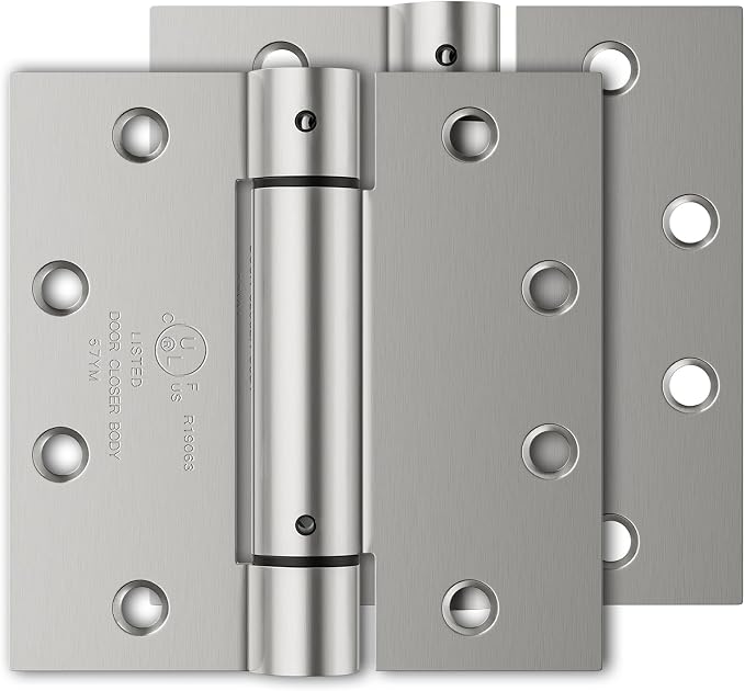 2 Pack Door Closer Hinge Self Closing, 4.5" x 4.5" Automatic Door Closer Hinge with Square Corners, Adjustable Tension for Garage, Front Door, Back Door, for Left and Right Hand Door, UL Listed