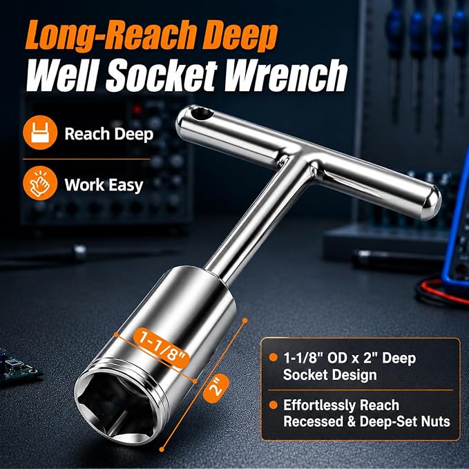EVRBUL 13/16" Deep Socket T-Handle Penta Wrench, 630 Stainless Steel Penta Socket Lineman Wrench for Pad-Mounted Transformer Penta Head Bolt, Secondary Pedestal, Water Meter Pit Cover & Curb Box Key