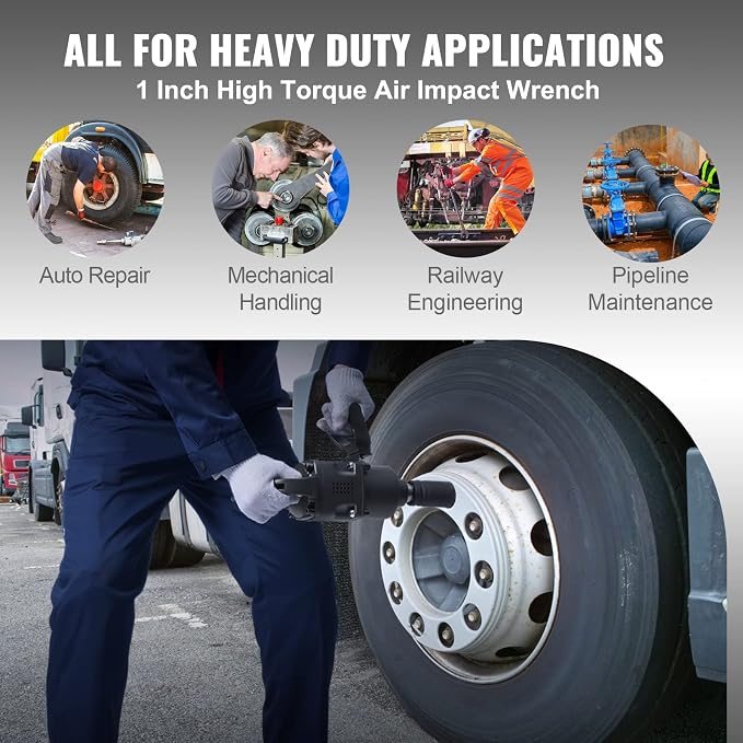 VEVOR 1 Inch Air Impact Wrench Up to 2730 ft-lbs Reverse Torque | Pneumatic Driven, Forward/Reverse Control, Lightweight with 2 Handles, Ideal for Heavy Duty Repairs and Maintenance