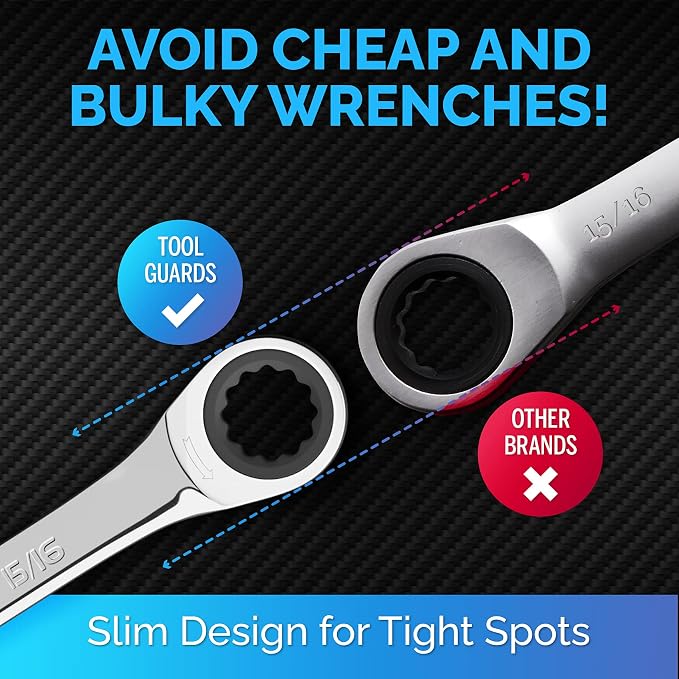 Ratcheting Wrench - Slim Profile - Ratchet Wrench, 15/16" Wrench Set