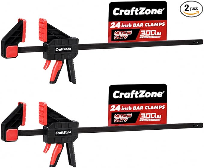 Bar Clamps Wood Clamps for Woodworking 24" One Hand Clamp/Spreader - 2-pack Quick Clamps E-Z Hold Bar Clamps Set F Clamp with 300 lbs Load Limit Medium Duty
