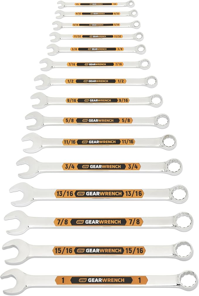 GEARWRENCH 15 Pc 12 Pt SAE Hi-Viz Long BeamCombination Wrench Set | 81901H