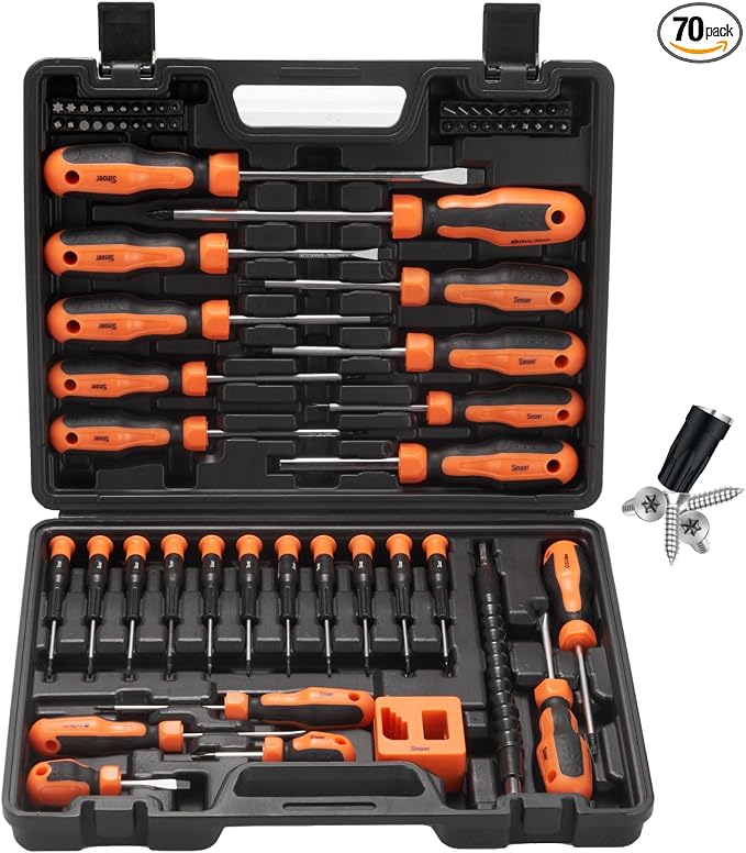 Sinoer 70-Piece Magnetic Screwdrivers Set with Case, Precision Screwdriver Kit,Includes Slotted, Phillips,Torx,Hex, Square,Pozidriv, and Precision Tools for Repair Home Improvement,DIY Craft