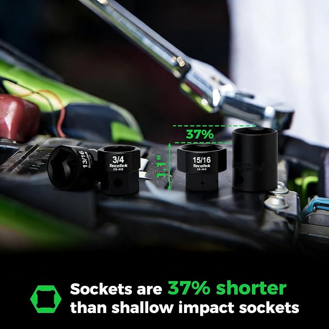 TecoTek 11Pc 1/2" Drive Low Profile Nano Impact Sockets - SAE