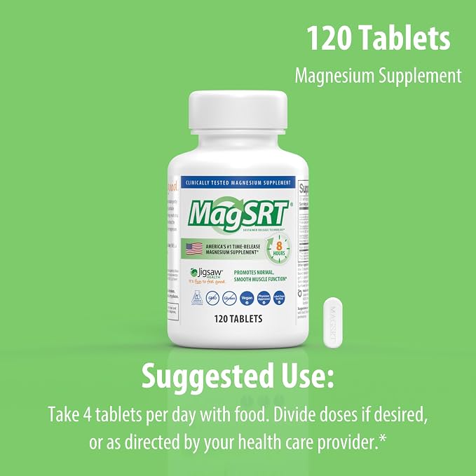 Jigsaw Health MagSRT | Magnesium Supplement with Vitamin B6, Folate & B12 | 120 Tablets | 30 Servings