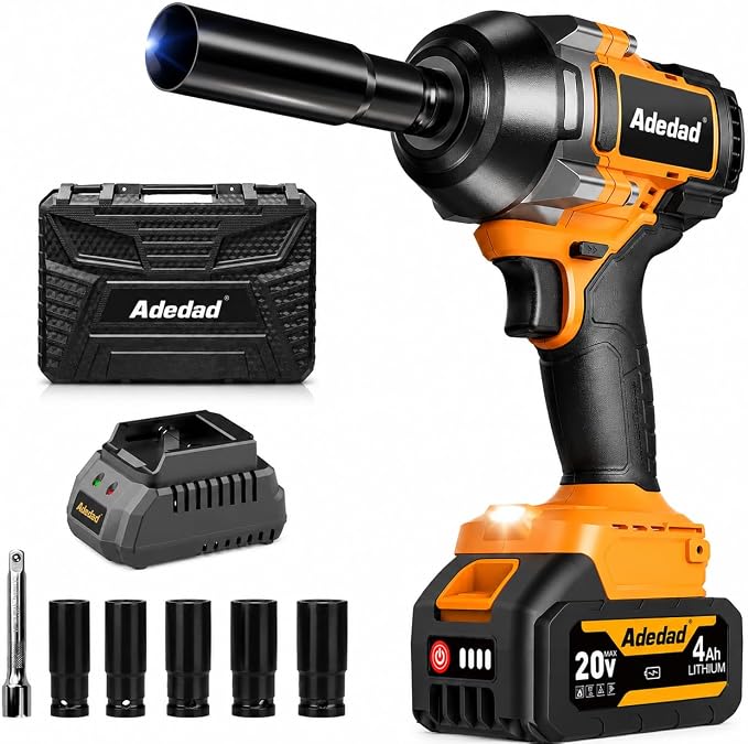 740 Ft-lbs Cordless 1/2" Brushless Impact Wrench with 4.0Ah Battery | Sockets, Storage Case and Charger Include High Torque 1000N.m Impact Gun for Automotive and Heavy Duty Use