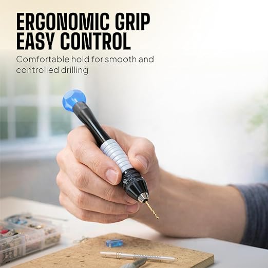 Craft911 Manual Craft Drill Sharp HSS Micro Mini Twist Drill Bits Set, Pin Vise Hand Drill for Jewelry Making; Small Hand Drill for Resin, Rotary Tools for Wood, Jewelry, Plastic, Miniature - Blue