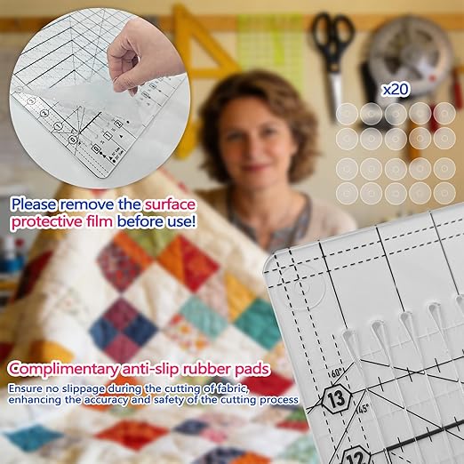 Quilting Ruler- 17-3/4in x 22in, Extra Large Slotted Quilting Ruler, Non-Slip Design, High-Quality Acrylic Cutting Template, Perform Precise Measurement and Effortless Cutting of Fabric Strip.