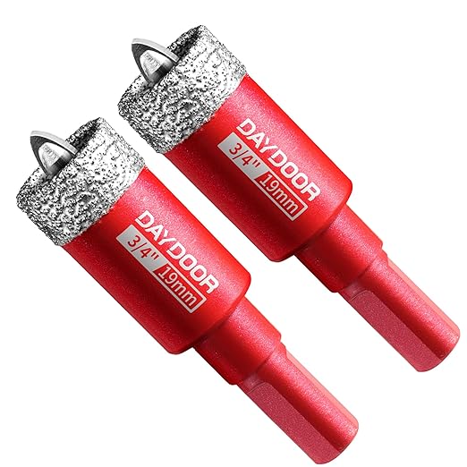 DAYDOOR 3/4" Diamond Hole Saw Bits with Pilot Drill Bit-2pcs 19mm Diamond Tile Hole Saw with Guiding Bit for Porcelain Tile Ceramic Pottery Granite Stone Glass Bottles(3/8" Triangle Shank)