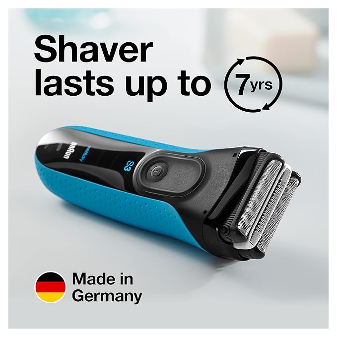 Braun Electric Series 3 Razor with Precision Trimmer, Rechargeable, Wet & Dry Foil Shaver for Men, Blue/Black, 4 Piece (Pack of 2)