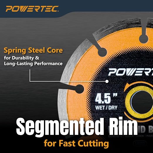 POWERTEC 4-1/2" Segmented Diamond Saw Blades for Angle Grinder, Diamond Blade for Cutting Concrete, Block, Brick, Pavers, Roofing Tile, 4.5 inch Diamond Blades for Wet/Dry Cutting, 3 Pack (14003-P3)